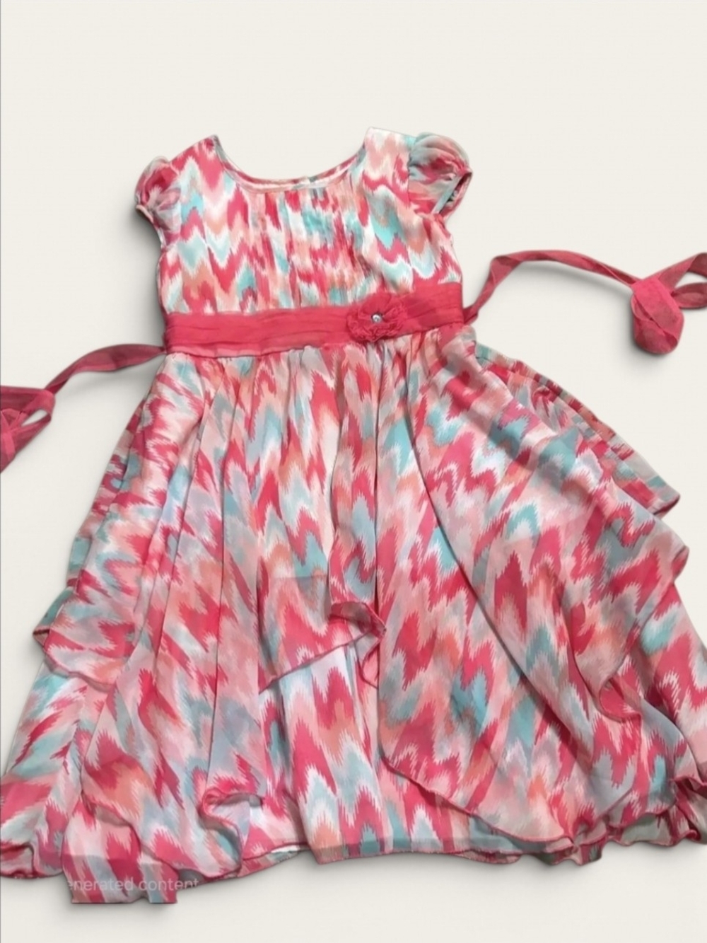 Jona Michelle Girls Pink & Teal Chevron Special Occasion Dress Size 10
